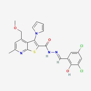 molecular formula C22H18Cl2N4O3S B11052941 N'-[(E)-(3,5-dichloro-2-hydroxyphenyl)methylidene]-4-(methoxymethyl)-6-methyl-3-(1H-pyrrol-1-yl)thieno[2,3-b]pyridine-2-carbohydrazide 