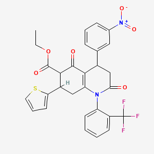 molecular formula C29H23F3N2O6S B11052965 Ethyl 4-(3-nitrophenyl)-2,5-dioxo-7-(thiophen-2-yl)-1-[2-(trifluoromethyl)phenyl]-1,2,3,4,5,6,7,8-octahydroquinoline-6-carboxylate 