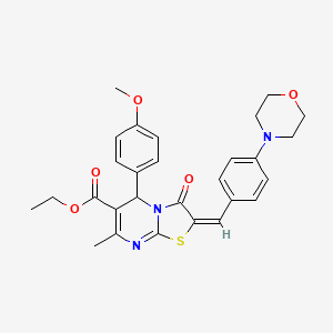 molecular formula C28H29N3O5S B11052986 Ethyl 5-(4-methoxyphenyl)-7-methyl-2-[(E)-1-(4-morpholinophenyl)methylidene]-3-oxo-2,3-dihydro-5H-[1,3]thiazolo[3,2-A]pyrimidine-6-carboxylate 