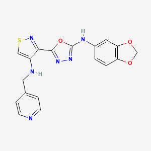 molecular formula C18H14N6O3S B11053104 N-(1,3-Benzodioxol-5-YL)-N-(5-{4-[(4-pyridylmethyl)amino]-3-isothiazolyl}-1,3,4-oxadiazol-2-YL)amine 