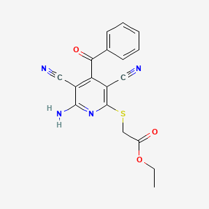 molecular formula C18H14N4O3S B11053245 Ethyl 2-[(6-amino-4-benzoyl-3,5-dicyano-2-pyridyl)sulfanyl]acetate 
