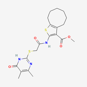 molecular formula C20H25N3O4S2 B11053349 Methyl 2-({[(4-hydroxy-5,6-dimethylpyrimidin-2-yl)sulfanyl]acetyl}amino)-4,5,6,7,8,9-hexahydrocycloocta[b]thiophene-3-carboxylate 