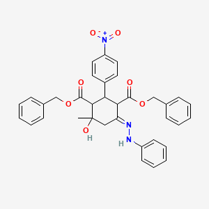 molecular formula C35H33N3O7 B11053405 dibenzyl (6E)-4-hydroxy-4-methyl-2-(4-nitrophenyl)-6-(2-phenylhydrazinylidene)cyclohexane-1,3-dicarboxylate 