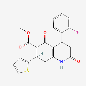 molecular formula C22H20FNO4S B11053482 Ethyl 4-(2-fluorophenyl)-2,5-dioxo-7-(thiophen-2-yl)-1,2,3,4,5,6,7,8-octahydroquinoline-6-carboxylate 