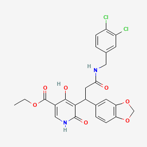 molecular formula C25H22Cl2N2O7 B11053528 Ethyl 5-{1-(1,3-benzodioxol-5-yl)-3-[(3,4-dichlorobenzyl)amino]-3-oxopropyl}-4-hydroxy-6-oxo-1,6-dihydropyridine-3-carboxylate 