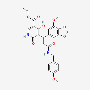 molecular formula C27H28N2O9 B11053550 Ethyl 4-hydroxy-5-{1-(7-methoxy-1,3-benzodioxol-5-yl)-3-[(4-methoxybenzyl)amino]-3-oxopropyl}-6-oxo-1,6-dihydropyridine-3-carboxylate 