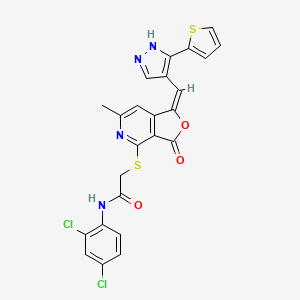 molecular formula C24H16Cl2N4O3S2 B11053594 N-(2,4-dichlorophenyl)-2-{[(1E)-6-methyl-3-oxo-1-{[3-(thiophen-2-yl)-1H-pyrazol-4-yl]methylidene}-1,3-dihydrofuro[3,4-c]pyridin-4-yl]sulfanyl}acetamide 
