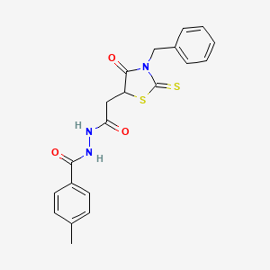 molecular formula C20H19N3O3S2 B11053621 N'-[(3-benzyl-4-oxo-2-thioxo-1,3-thiazolidin-5-yl)acetyl]-4-methylbenzohydrazide 