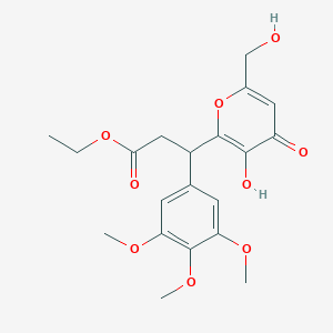 molecular formula C20H24O9 B11053696 ethyl 3-[3-hydroxy-6-(hydroxymethyl)-4-oxo-4H-pyran-2-yl]-3-(3,4,5-trimethoxyphenyl)propanoate 
