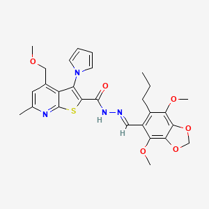 molecular formula C28H30N4O6S B11053721 N'-[(E)-(4,7-dimethoxy-6-propyl-1,3-benzodioxol-5-yl)methylidene]-4-(methoxymethyl)-6-methyl-3-(1H-pyrrol-1-yl)thieno[2,3-b]pyridine-2-carbohydrazide 