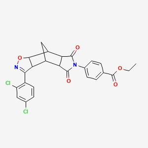 molecular formula C25H20Cl2N2O5 B11053812 ethyl 4-[3-(2,4-dichlorophenyl)-5,7-dioxo-3a,4,4a,5,7,7a,8,8a-octahydro-6H-4,8-methano[1,2]oxazolo[4,5-f]isoindol-6-yl]benzoate 