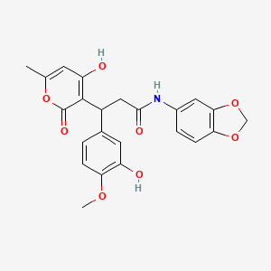 molecular formula C23H21NO8 B11053832 N-(1,3-benzodioxol-5-yl)-3-(3-hydroxy-4-methoxyphenyl)-3-(4-hydroxy-6-methyl-2-oxo-2H-pyran-3-yl)propanamide 