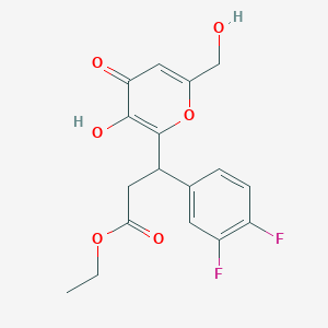 molecular formula C17H16F2O6 B11053838 ethyl 3-(3,4-difluorophenyl)-3-[3-hydroxy-6-(hydroxymethyl)-4-oxo-4H-pyran-2-yl]propanoate 
