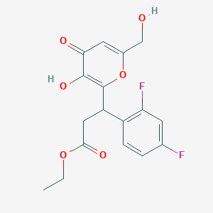 molecular formula C17H16F2O6 B11053848 ethyl 3-(2,4-difluorophenyl)-3-[3-hydroxy-6-(hydroxymethyl)-4-oxo-4H-pyran-2-yl]propanoate 