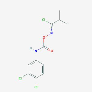 molecular formula C11H11Cl3N2O2 B11053916 Propanimidoyl chloride, N-[[[(3,4-dichlorophenyl)amino]carbonyl]oxy]-2-methyl- 