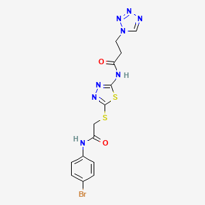 molecular formula C14H13BrN8O2S2 B11054027 N-[5-({2-[(4-bromophenyl)amino]-2-oxoethyl}sulfanyl)-1,3,4-thiadiazol-2-yl]-3-(1H-tetrazol-1-yl)propanamide 