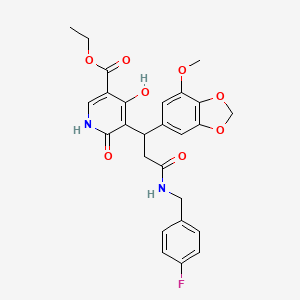 molecular formula C26H25FN2O8 B11054067 Ethyl 5-{3-[(4-fluorobenzyl)amino]-1-(7-methoxy-1,3-benzodioxol-5-yl)-3-oxopropyl}-4-hydroxy-6-oxo-1,6-dihydropyridine-3-carboxylate 