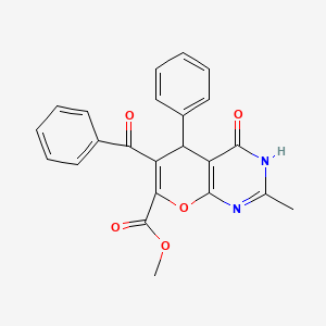 molecular formula C23H18N2O5 B11054073 Methyl 6-benzoyl-2-methyl-4-oxo-5-phenyl-3,5-dihydro-4H-pyrano[2,3-D]pyrimidine-7-carboxylate 