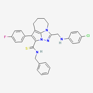 molecular formula C30H27ClFN5S B11054124 N~3~-Benzyl-1-[(4-chloroanilino)methyl]-4-(4-fluorophenyl)-5,6,7,8-tetrahydro-2,2A,8A-triazacyclopenta[CD]azulene-3-carbothioamide 