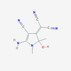 molecular formula C10H9N5O B11056043 Propanedinitrile, 2-(5-amino-4-cyano-1,2-dihydro-2-hydroxy-1,2-dimethyl-3H-pyrrol-3-yliden)- 