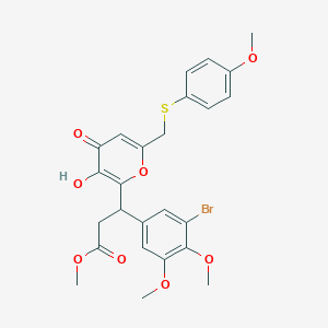 molecular formula C25H25BrO8S B11056272 methyl 3-(3-bromo-4,5-dimethoxyphenyl)-3-(3-hydroxy-6-{[(4-methoxyphenyl)sulfanyl]methyl}-4-oxo-4H-pyran-2-yl)propanoate 