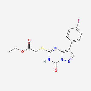 molecular formula C15H13FN4O3S B11056288 Ethyl {[8-(4-fluorophenyl)-4-hydroxypyrazolo[1,5-a][1,3,5]triazin-2-yl]sulfanyl}acetate 
