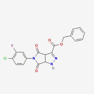 molecular formula C19H13ClFN3O4 B11056585 Benzyl 5-(4-chloro-3-fluorophenyl)-4,6-dioxo-1,3a,4,5,6,6a-hexahydropyrrolo[3,4-c]pyrazole-3-carboxylate 