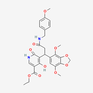 molecular formula C28H30N2O10 B11056735 Ethyl 5-{1-(4,7-dimethoxy-1,3-benzodioxol-5-yl)-3-[(4-methoxybenzyl)amino]-3-oxopropyl}-4-hydroxy-6-oxo-1,6-dihydropyridine-3-carboxylate 