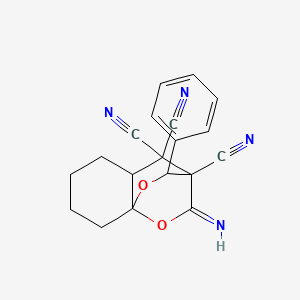 molecular formula C19H16N4O2 B11056787 2-imino-10-phenyltetrahydro-8a,3-(epoxymethano)chromene-3,4,4(2H,4aH)-tricarbonitrile 