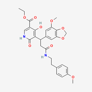molecular formula C28H30N2O9 B11057123 Ethyl 4-hydroxy-5-[1-(7-methoxy-1,3-benzodioxol-5-yl)-3-{[2-(4-methoxyphenyl)ethyl]amino}-3-oxopropyl]-6-oxo-1,6-dihydropyridine-3-carboxylate 