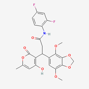 molecular formula C24H21F2NO8 B11057136 N-(2,4-difluorophenyl)-3-(4,7-dimethoxy-1,3-benzodioxol-5-yl)-3-(4-hydroxy-6-methyl-2-oxo-2H-pyran-3-yl)propanamide 