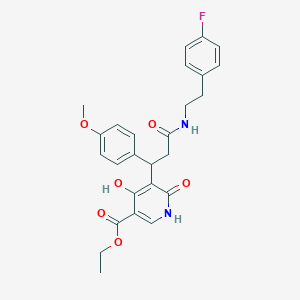 molecular formula C26H27FN2O6 B11057561 Ethyl 5-[3-{[2-(4-fluorophenyl)ethyl]amino}-1-(4-methoxyphenyl)-3-oxopropyl]-4-hydroxy-6-oxo-1,6-dihydropyridine-3-carboxylate 