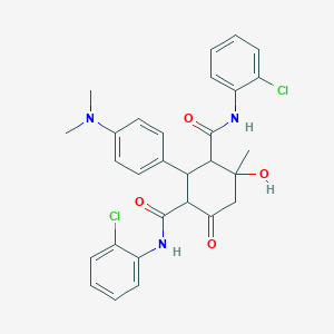 molecular formula C29H29Cl2N3O4 B11057916 N1N3-Bis(2-chlorophenyl)-2-[4-(dimethylamino)phenyl]-4-hydroxy-4-methyl-6-oxocyclohexane-13-dicarboxamide 