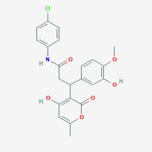 molecular formula C22H20ClNO6 B11057932 N-(4-chlorophenyl)-3-(3-hydroxy-4-methoxyphenyl)-3-(4-hydroxy-6-methyl-2-oxo-2H-pyran-3-yl)propanamide 