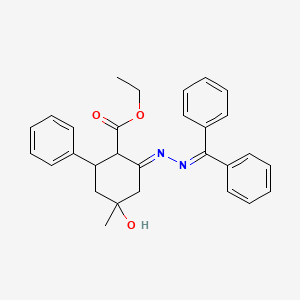 molecular formula C29H30N2O3 B11058045 ethyl (2E)-2-[(diphenylmethylidene)hydrazinylidene]-4-hydroxy-4-methyl-6-phenylcyclohexanecarboxylate 