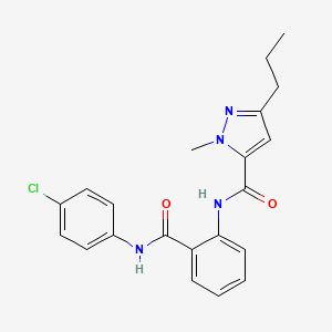 molecular formula C21H21ClN4O2 B11058371 N-{2-[(4-chlorophenyl)carbamoyl]phenyl}-1-methyl-3-propyl-1H-pyrazole-5-carboxamide 