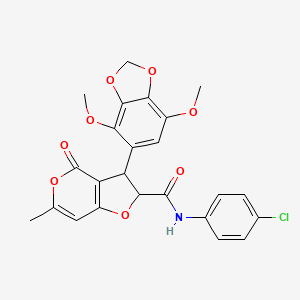 molecular formula C24H20ClNO8 B11058945 N-(4-chlorophenyl)-3-(4,7-dimethoxy-1,3-benzodioxol-5-yl)-6-methyl-4-oxo-2,3-dihydro-4H-furo[3,2-c]pyran-2-carboxamide 