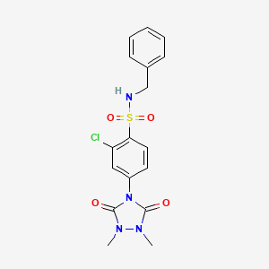 molecular formula C17H17ClN4O4S B11059276 N-benzyl-2-chloro-4-(1,2-dimethyl-3,5-dioxo-1,2,4-triazolidin-4-yl)benzenesulfonamide 