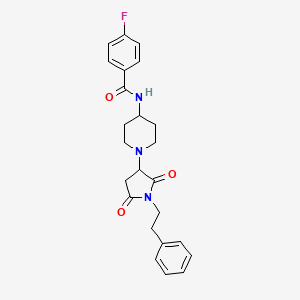 molecular formula C24H26FN3O3 B11059506 N-{1-[2,5-dioxo-1-(2-phenylethyl)pyrrolidin-3-yl]piperidin-4-yl}-4-fluorobenzamide 