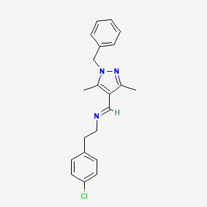 molecular formula C21H22ClN3 B11061361 N-[(E)-(1-benzyl-3,5-dimethyl-1H-pyrazol-4-yl)methylidene]-2-(4-chlorophenyl)ethanamine 