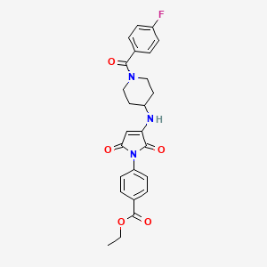 molecular formula C25H24FN3O5 B11061614 ethyl 4-[3-({1-[(4-fluorophenyl)carbonyl]piperidin-4-yl}amino)-2,5-dioxo-2,5-dihydro-1H-pyrrol-1-yl]benzoate 