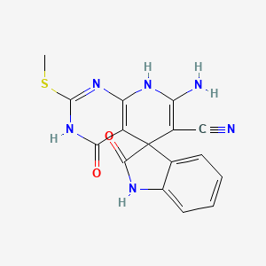 molecular formula C16H12N6O2S B11062436 7'-amino-2'-(methylsulfanyl)-2,4'-dioxo-1,2,4',8'-tetrahydro-3'H-spiro[indole-3,5'-pyrido[2,3-d]pyrimidine]-6'-carbonitrile 