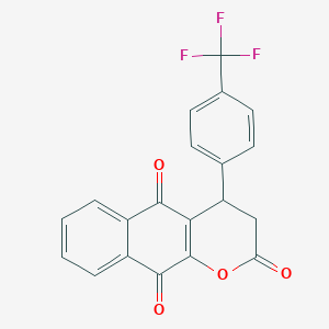 molecular formula C20H11F3O4 B11062458 4-[4-(trifluoromethyl)phenyl]-3,4-dihydro-2H-benzo[g]chromene-2,5,10-trione 