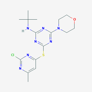 molecular formula C16H22ClN7OS B11062924 N-tert-butyl-4-[(2-chloro-6-methylpyrimidin-4-yl)sulfanyl]-6-(morpholin-4-yl)-1,3,5-triazin-2-amine 