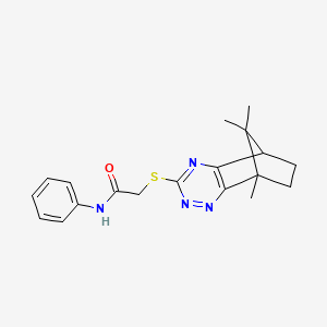 molecular formula C19H22N4OS B11062938 N-phenyl-2-[(8,9,9-trimethyl-5,6,7,8-tetrahydro-5,8-methano-1,2,4-benzotriazin-3-yl)sulfanyl]acetamide 