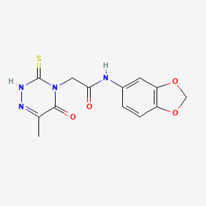 molecular formula C13H12N4O4S B11062974 N-(1,3-benzodioxol-5-yl)-2-(6-methyl-5-oxo-3-sulfanyl-1,2,4-triazin-4(5H)-yl)acetamide 