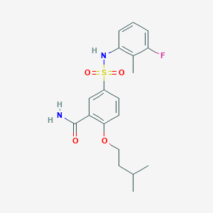 molecular formula C19H23FN2O4S B11063218 5-[(3-Fluoro-2-methylphenyl)sulfamoyl]-2-(3-methylbutoxy)benzamide 
