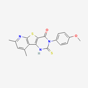 molecular formula C18H15N3O2S2 B11063350 5-(4-methoxyphenyl)-11,13-dimethyl-4-sulfanylidene-8-thia-3,5,10-triazatricyclo[7.4.0.02,7]trideca-1(9),2(7),10,12-tetraen-6-one 