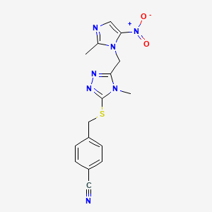molecular formula C16H15N7O2S B11063807 4-[({4-methyl-5-[(2-methyl-5-nitro-1H-imidazol-1-yl)methyl]-4H-1,2,4-triazol-3-yl}sulfanyl)methyl]benzonitrile 