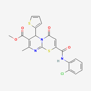 molecular formula C21H16ClN3O4S2 B11064790 methyl 2-[(2-chlorophenyl)carbamoyl]-8-methyl-4-oxo-6-(thiophen-2-yl)-4H,6H-pyrimido[2,1-b][1,3]thiazine-7-carboxylate 